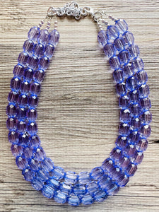 Purple Lavender Chunky Statement Necklace, Big beaded jewelry, 3 Strand Statement Necklace, Bib necklace, transparent wedding