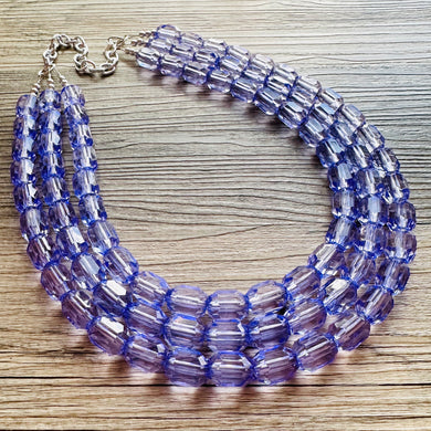 Purple Lavender Chunky Statement Necklace, Big beaded jewelry, 3 Strand Statement Necklace, Bib necklace, transparent wedding