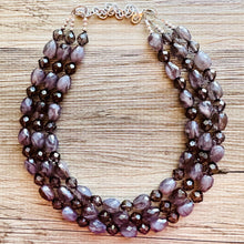 Load image into Gallery viewer, Deep Gray Chunky Statement Necklace, Big beaded jewelry, Gray 3 Strand Statement Necklace, Bib necklace winter resin cream gunmetal