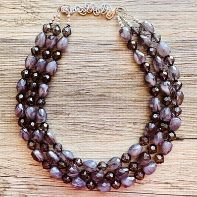 Deep Gray Chunky Statement Necklace, Big beaded jewelry, Gray 3 Strand Statement Necklace, Bib necklace winter resin cream gunmetal