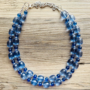 Daydream Blue Statement Necklace, chunky bib beaded jewelry, Periwinkle royal blue necklace, dark blue beaded acrylic gray silver aqua