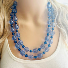 Load image into Gallery viewer, Daydream Blue Statement Necklace, chunky bib beaded jewelry, Periwinkle royal blue necklace, dark blue beaded acrylic gray silver aqua