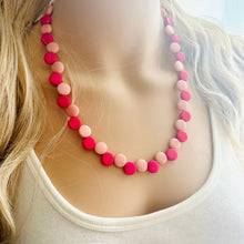 Load image into Gallery viewer, Hot Pink &amp; Blush Single Statement Necklace, Chunky Jewelry Big Beaded Necklace, dark pink Necklace, magenta Jewelry bubble