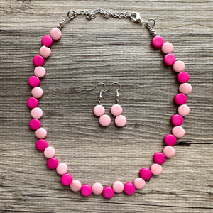 Hot Pink & Blush Single Statement Necklace, Chunky Jewelry Big Beaded Necklace, dark pink Necklace, magenta Jewelry bubble