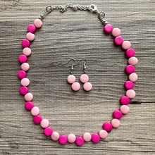 Load image into Gallery viewer, Hot Pink &amp; Blush Single Statement Necklace, Chunky Jewelry Big Beaded Necklace, dark pink Necklace, magenta Jewelry bubble