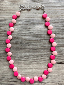 Hot Pink & Blush Single Statement Necklace, Chunky Jewelry Big Beaded Necklace, dark pink Necklace, magenta Jewelry bubble