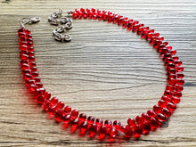 Load image into Gallery viewer, Pomegranate Seed Beaded statement necklace, extra chunky geometric bead red jewelry, glass long necklace jewelry, red jewelry set flutter