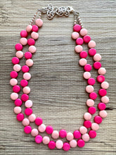 Load image into Gallery viewer, Hot &amp; Blush Pink Double Statement Necklace, Chunky Jewelry Big Beaded Necklace, dark pink Necklace, magenta Jewelry bubble