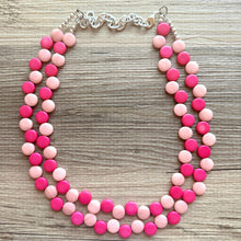 Load image into Gallery viewer, Hot &amp; Blush Pink Double Statement Necklace, Chunky Jewelry Big Beaded Necklace, dark pink Necklace, magenta Jewelry bubble