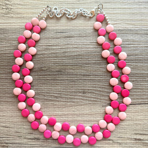 Hot & Blush Pink Double Statement Necklace, Chunky Jewelry Big Beaded Necklace, dark pink Necklace, magenta Jewelry bubble