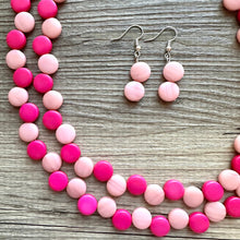 Load image into Gallery viewer, Hot &amp; Blush Pink Double Statement Necklace, Chunky Jewelry Big Beaded Necklace, dark pink Necklace, magenta Jewelry bubble