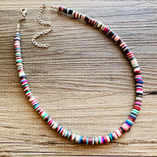 Load image into Gallery viewer, West Coast Rainbow Heishi Beaded Necklace, Colorful Jewelry, Chunky statement necklace, beaded necklace, color block necklace