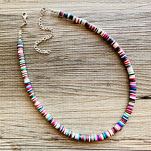 Load image into Gallery viewer, West Coast Rainbow Heishi Beaded Necklace, Colorful Jewelry, Chunky statement necklace, beaded necklace, color block necklace