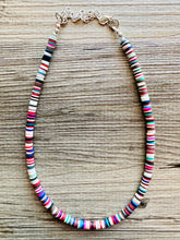 Load image into Gallery viewer, West Coast Rainbow Heishi Beaded Necklace, Colorful Jewelry, Chunky statement necklace, beaded necklace, color block necklace