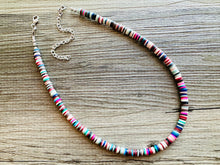 Load image into Gallery viewer, West Coast Rainbow Heishi Beaded Necklace, Colorful Jewelry, Chunky statement necklace, beaded necklace, color block necklace