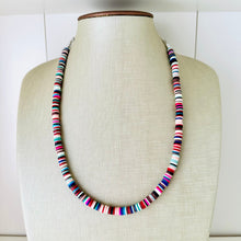 Load image into Gallery viewer, West Coast Rainbow Heishi Beaded Necklace, Colorful Jewelry, Chunky statement necklace, beaded necklace, color block necklace