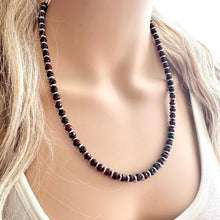 Load image into Gallery viewer, Garnet &amp; Silver Necklace, Maroon Jewelry, dark red statement Pieces, Jade gemstone Beads, single strand layering necklace marsala