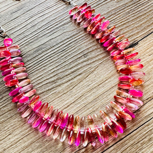 Glow Stick Glass Pinks Multi Color Chunky Statement choker Necklace single strand, multi color jewelry, rainbow single strand jewelry