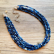 Load image into Gallery viewer, Natural Kyanite Cyanite Disthene Royal Blue Necklace, 5 Strand Statement Chunky bib bridesmaid everyday bubble jewelry, crackle beaded