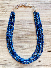 Load image into Gallery viewer, Natural Kyanite Cyanite Disthene Royal Blue Necklace, 5 Strand Statement Chunky bib bridesmaid everyday bubble jewelry, crackle beaded