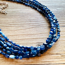 Load image into Gallery viewer, Natural Kyanite Cyanite Disthene Royal Blue Necklace, 5 Strand Statement Chunky bib bridesmaid everyday bubble jewelry, crackle beaded