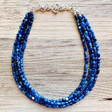 Load image into Gallery viewer, Natural Kyanite Cyanite Disthene Royal Blue Necklace, 5 Strand Statement Chunky bib bridesmaid everyday bubble jewelry, crackle beaded