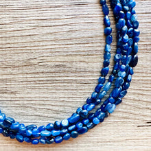 Load image into Gallery viewer, Natural Kyanite Cyanite Disthene Royal Blue Necklace, 5 Strand Statement Chunky bib bridesmaid everyday bubble jewelry, crackle beaded