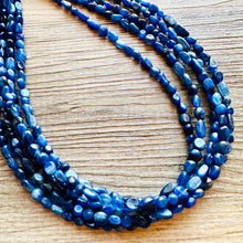 Load image into Gallery viewer, Natural Kyanite Cyanite Disthene Royal Blue Necklace, 5 Strand Statement Chunky bib bridesmaid everyday bubble jewelry, crackle beaded