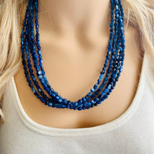 Load image into Gallery viewer, Natural Kyanite Cyanite Disthene Royal Blue Necklace, 5 Strand Statement Chunky bib bridesmaid everyday bubble jewelry, crackle beaded