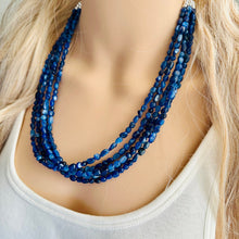 Load image into Gallery viewer, Natural Kyanite Cyanite Disthene Royal Blue Necklace, 5 Strand Statement Chunky bib bridesmaid everyday bubble jewelry, crackle beaded