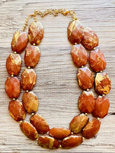 Load image into Gallery viewer, Drenched Chocolate Necklace, Double strand bright jewelry, big beaded chunky statement, summer necklace dark brown gold swirl nugget