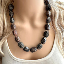 Load image into Gallery viewer, Natural Opal Beaded necklace, 1 strand Statement Necklace, Chunky Bib Single Jewelry stone jewelry, gemstone layering black stone bead