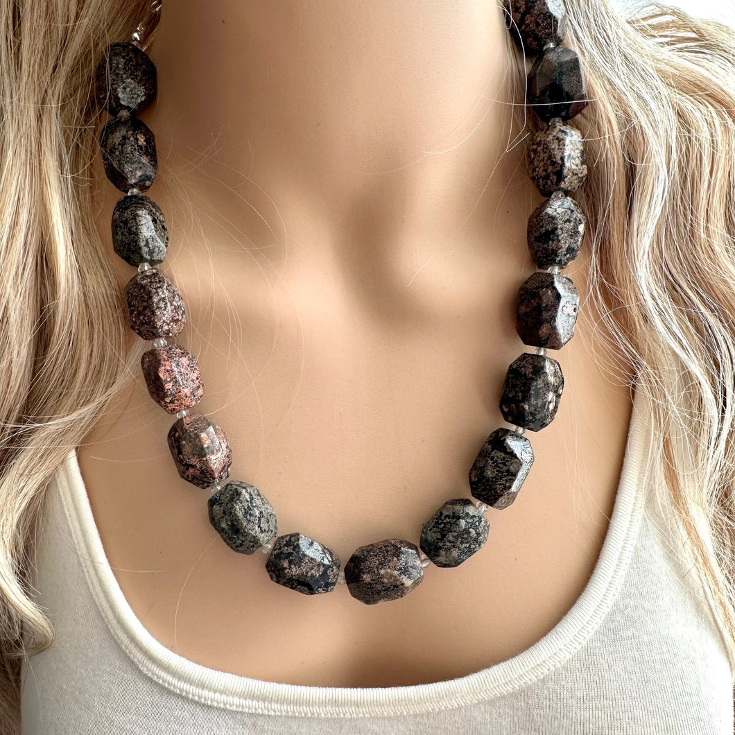 Natural Opal Beaded necklace, 1 strand Statement Necklace, Chunky Bib Single Jewelry stone jewelry, gemstone layering black stone bead