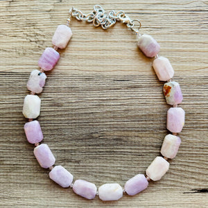 GemStone Chunky Statement Necklace, purple agate gemstone necklace, long gem jewelry beaded necklace, lavender jewelry pendant long