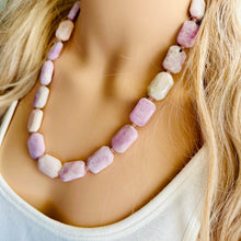 Load image into Gallery viewer, GemStone Chunky Statement Necklace, purple agate gemstone necklace, long gem jewelry beaded necklace, lavender jewelry pendant long