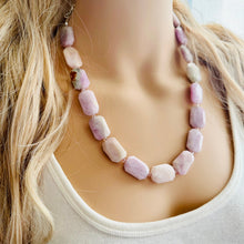 Load image into Gallery viewer, GemStone Chunky Statement Necklace, purple agate gemstone necklace, long gem jewelry beaded necklace, lavender jewelry pendant long