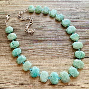 Prehnite GemStone Chunky Statement Necklace, green agate gemstone necklace, gem jewelry beaded necklace, turquoise jewelry pendant long