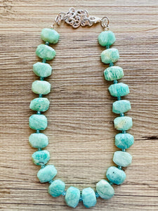 Prehnite GemStone Chunky Statement Necklace, green agate gemstone necklace, gem jewelry beaded necklace, turquoise jewelry pendant long