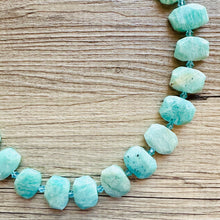 Load image into Gallery viewer, Prehnite GemStone Chunky Statement Necklace, green agate gemstone necklace, gem jewelry beaded necklace, turquoise jewelry pendant long