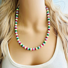 Load image into Gallery viewer, Fruit Stripe Gum Layering Rainbow Ombré Beaded 1 Strand Necklace, Colorful Jewelry, statement jelly bean necklace confetti