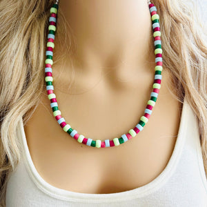 Fruit Stripe Gum Layering Rainbow Ombré Beaded 1 Strand Necklace, Colorful Jewelry, statement jelly bean necklace confetti