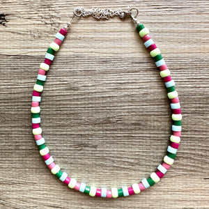 Fruit Stripe Gum Layering Rainbow Ombré Beaded 1 Strand Necklace, Colorful Jewelry, statement jelly bean necklace confetti