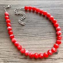 Load image into Gallery viewer, Bright Red Single Strand Big Beaded Statement Necklace, red beaded necklace, red bridesmaid necklace jewelry, red drop earrings