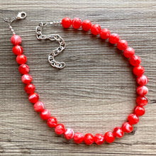 Load image into Gallery viewer, Bright Red Single Strand Big Beaded Statement Necklace, red beaded necklace, red bridesmaid necklace jewelry, red drop earrings