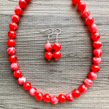 Load image into Gallery viewer, Bright Red Single Strand Big Beaded Statement Necklace, red beaded necklace, red bridesmaid necklace jewelry, red drop earrings