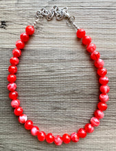 Load image into Gallery viewer, Bright Red Single Strand Big Beaded Statement Necklace, red beaded necklace, red bridesmaid necklace jewelry, red drop earrings