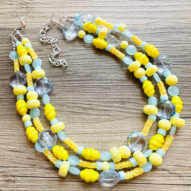 Yellow Double Statement Necklace, Chunky Jewelry Big Beaded Necklace, sunshine yellow Necklace, earrings Jewelry bubble