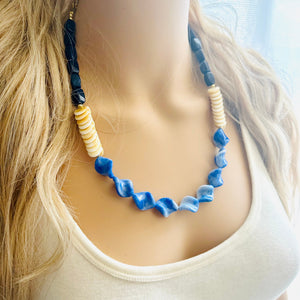 Dark Blue Statement Necklace Jewelry Set, Chunky Jewelry Big Beaded Single Strand Necklace, blue Necklace, navy blue Jewelry Set