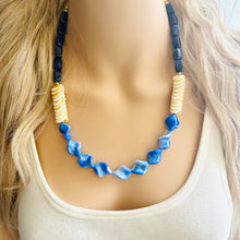 Load image into Gallery viewer, Dark Blue Statement Necklace Jewelry Set, Chunky Jewelry Big Beaded Single Strand Necklace, blue Necklace, navy blue Jewelry Set