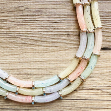 Load image into Gallery viewer, Summer Lemonade Chunky Statement Necklace, pink purple blue beaded jewelry, Multi Strand Bib clear Resin Beaded necklace yellow tube